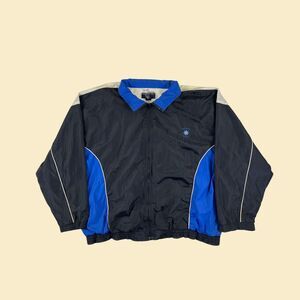 90s 3XL Members Only windbreaker jacket, vintage black blue zip up track jacket